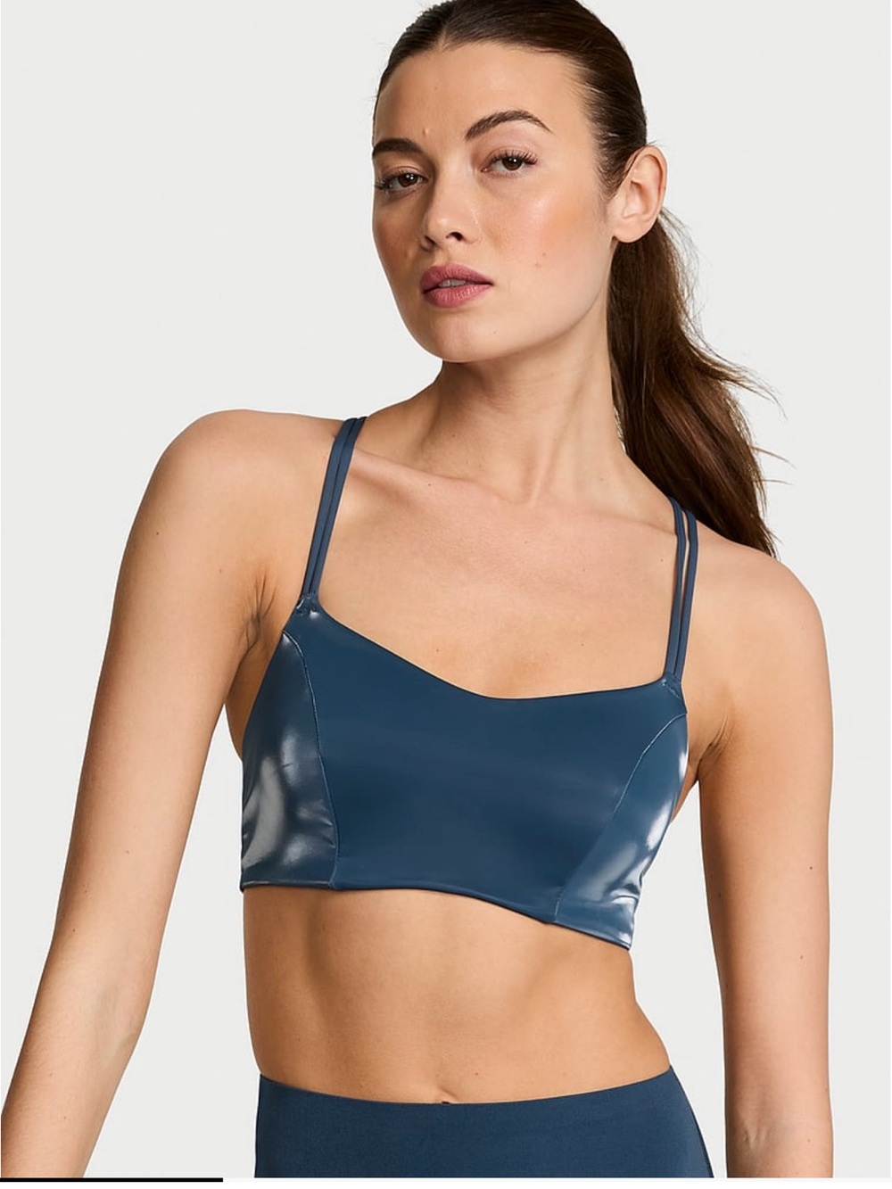 NWT VSX Elevate™ Liquid Shine Strappy-Back Sports Bra Navy Blue Small DD
